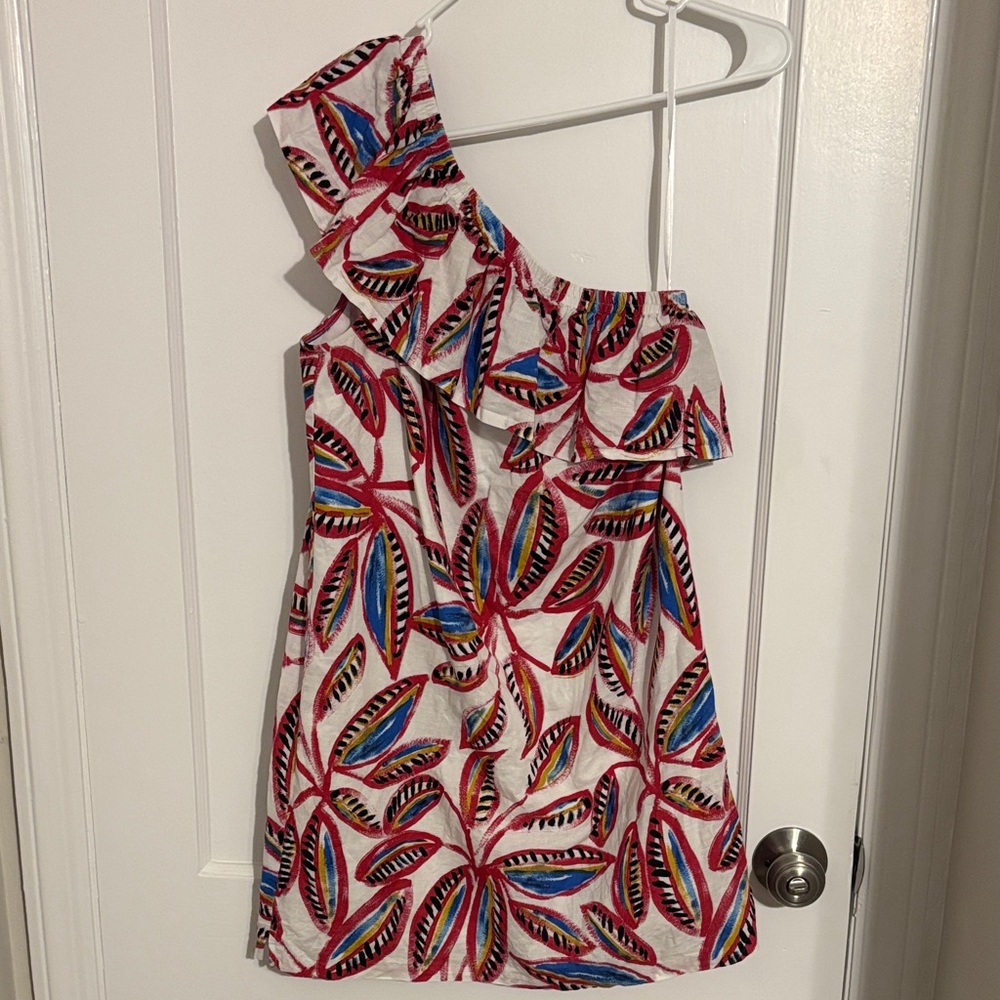 J. Crew Colorful Leaf Print One-Shoulder Dress